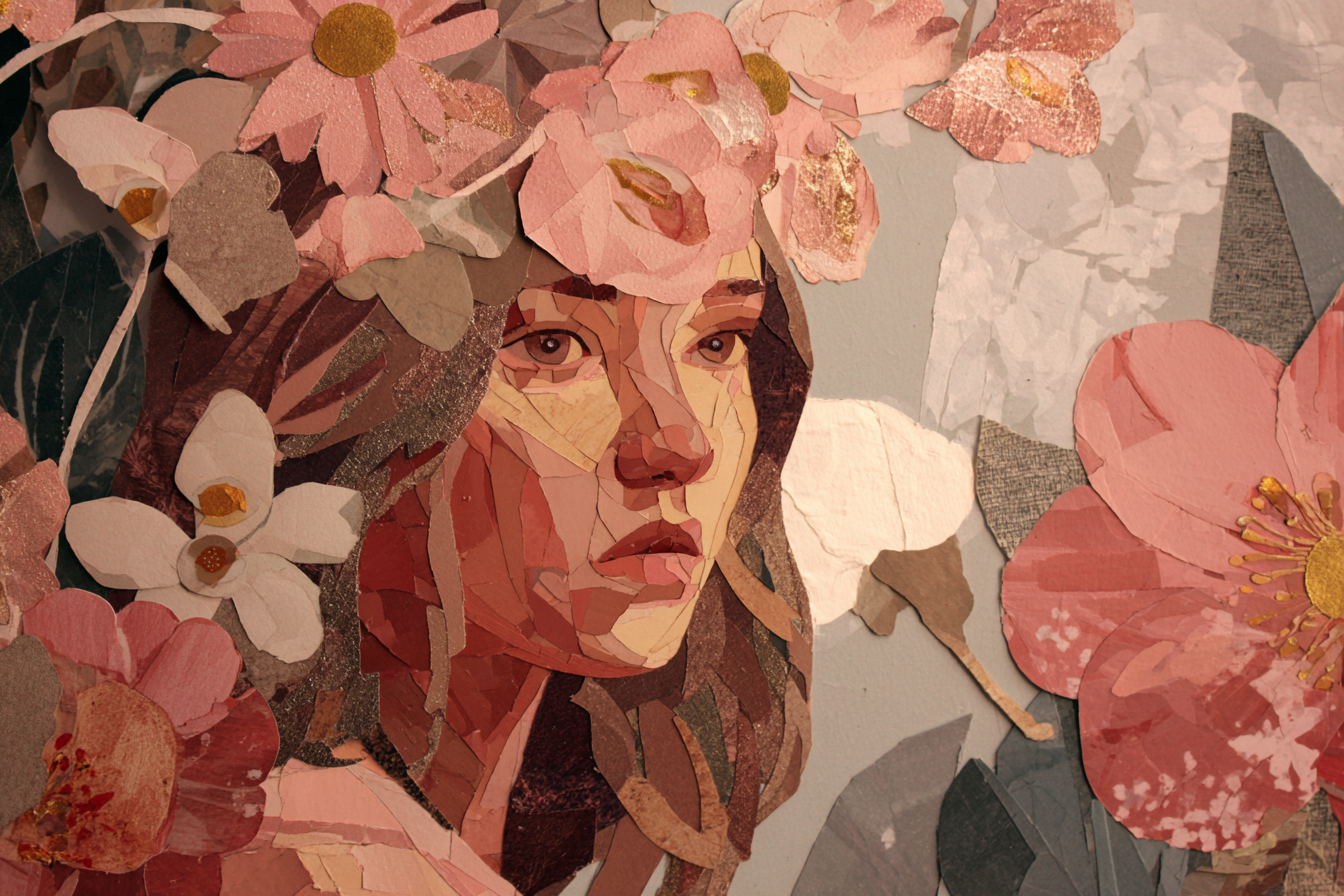Layered illustration of a woman surrounded by soft floral elements, symbolising emotional safety, calm, and the need for relationships that support nervous system regulation.